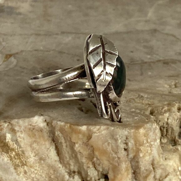 VTG Sterling Silver 925 Southwest Style Oval Deep Green Bloodstone Ring Sz 4.5 - Picture 7 of 16